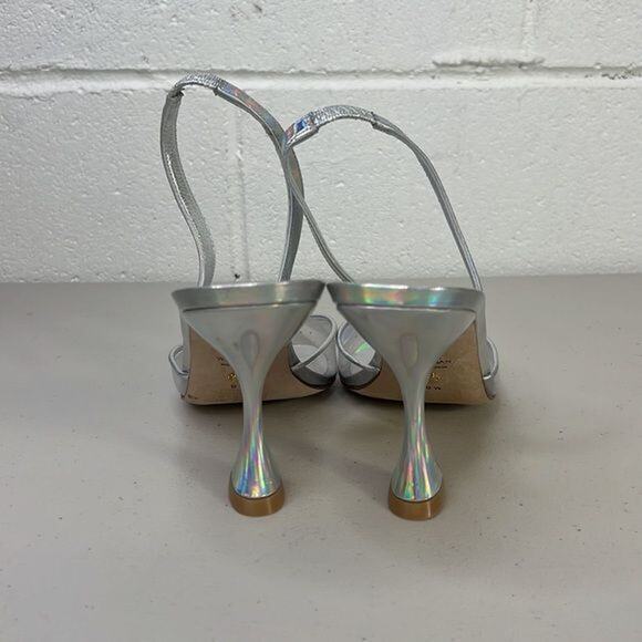 New womens Stuart Weitzman Sz 6 silver metallic STUART XCURVE 100 SLINGBACK heel - Picture 6 of 7